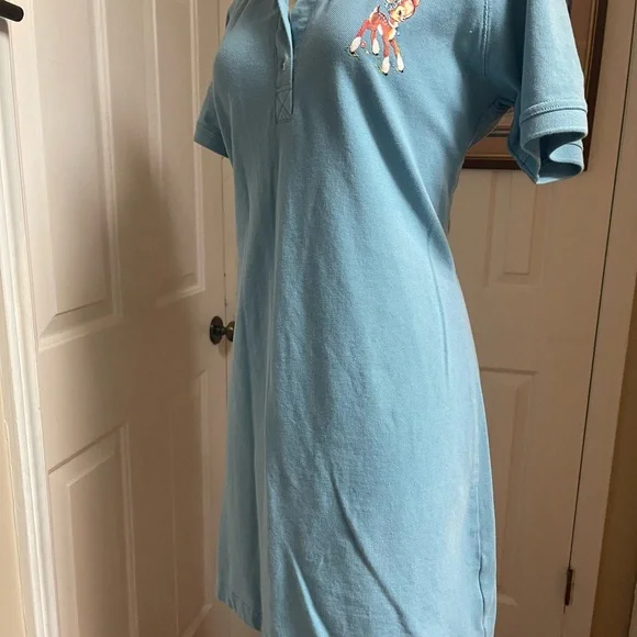 BSR Light Blue Polo Shirt Dress with Embroidered Fawn - Picture 11 of 11